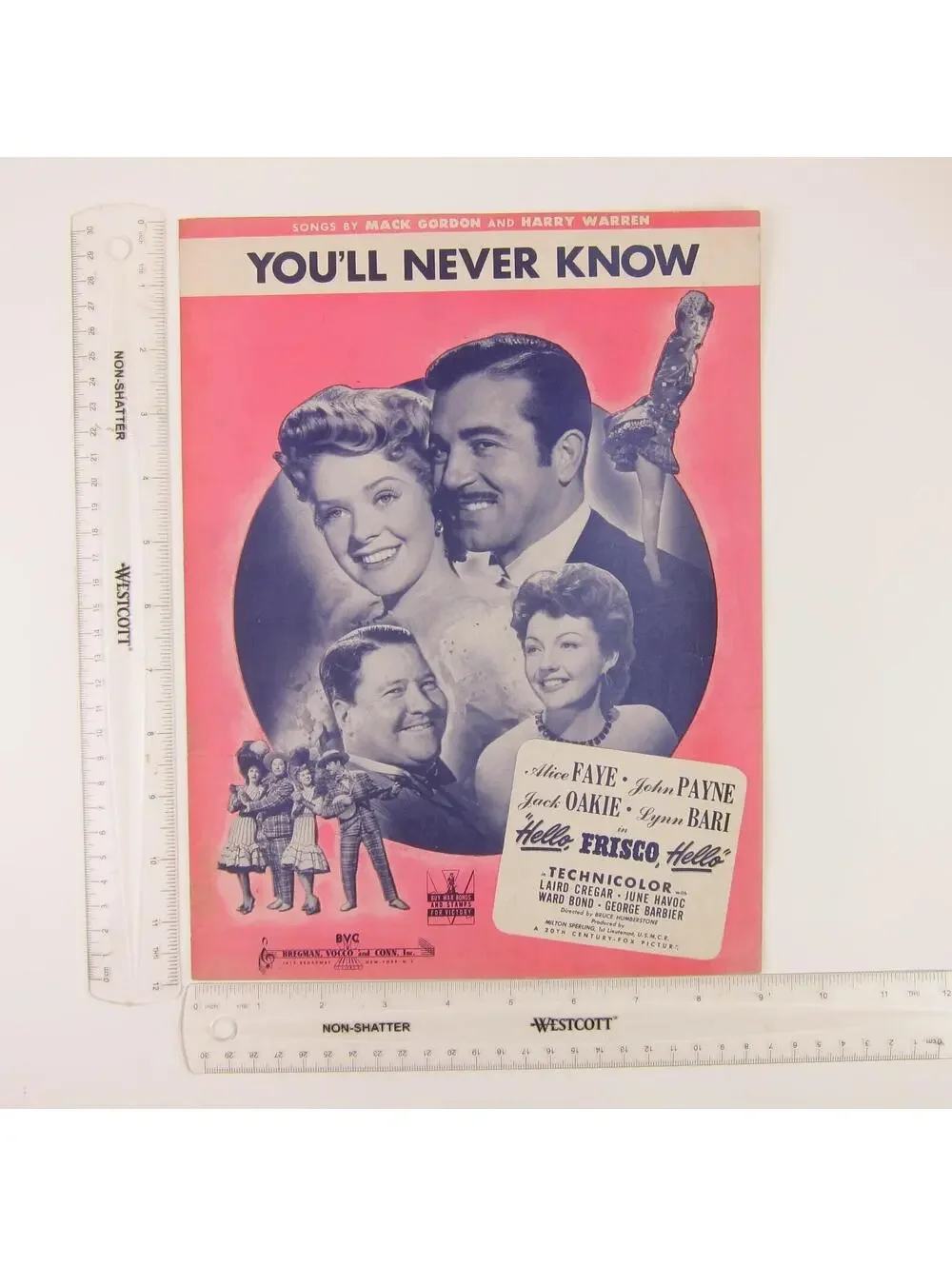 Sheet Music You'll Never Know Hello Frisco Hello Film Alice Faye Vintage 1943